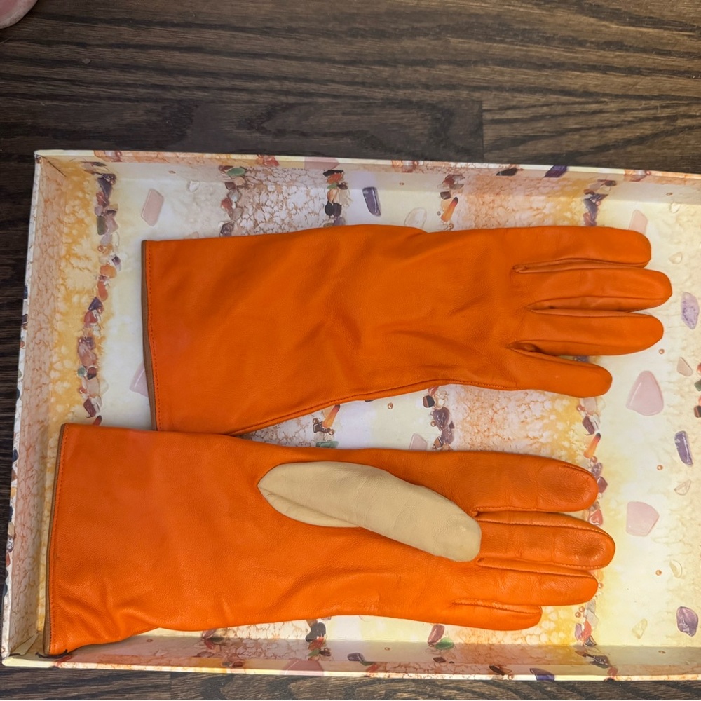 Vibrant Orange Leather Gloves